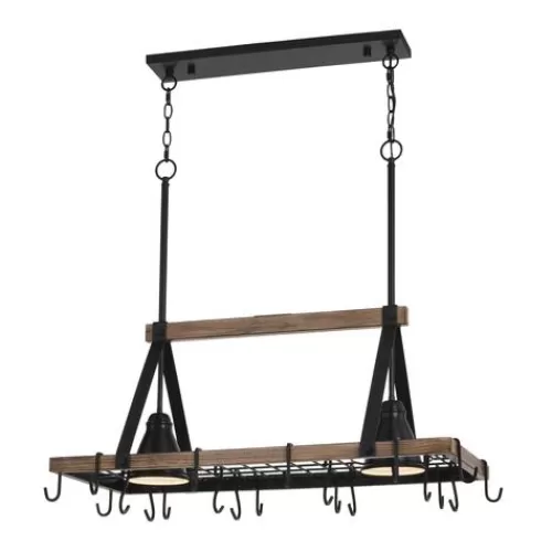 Best Deal Patriot Lighting® Elegant Home Bodhi Black & Replica Wood 2 Light Pot Rack Island Light>* Best Sale